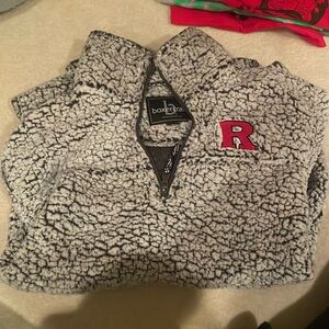 Fuzzy Rutgers quarter zip sweater
